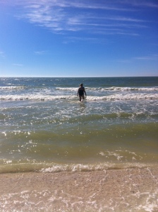 Mom taking a dip in the warm ocean